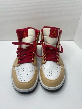 Jordan High-Top Sneakers in White, Tan & Red size 9.5